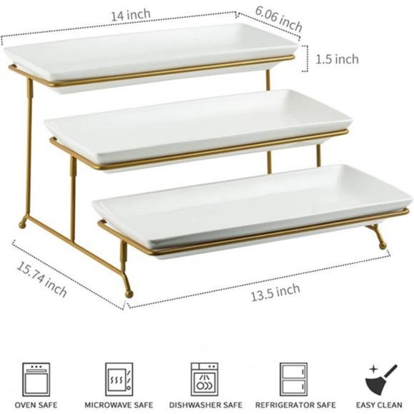 Large Tiered Serving Stand with Platters 3 Tier Serving Stand Serving Tray - Picture 2 of 8